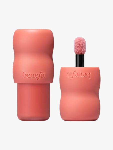Benefit Cosmetics Play Daze Airy Soft Matte Liquid Blush in branded components on a light gray background